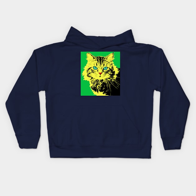 POP ART CAT YELLOW - GREEN Kids Hoodie by NYWA-ART-PROJECT